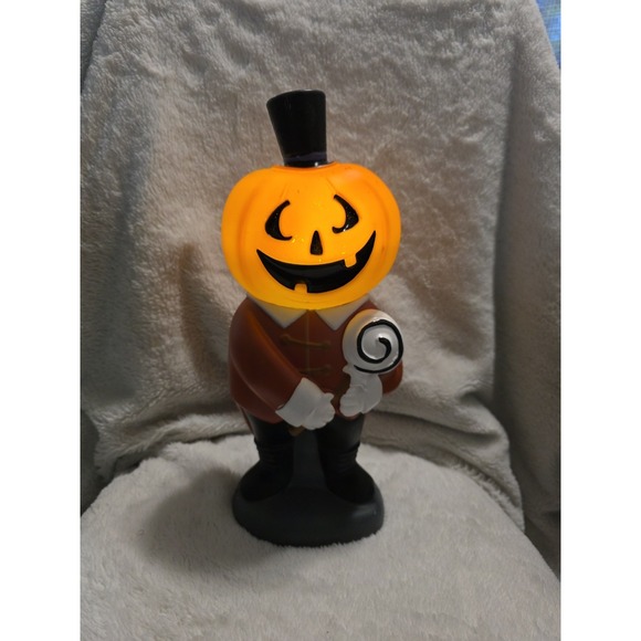 Other - Vtg Halloween Pumpkin Man Light-Up Deco Top Hat & Lollipop 12" Jack-O-Lantern